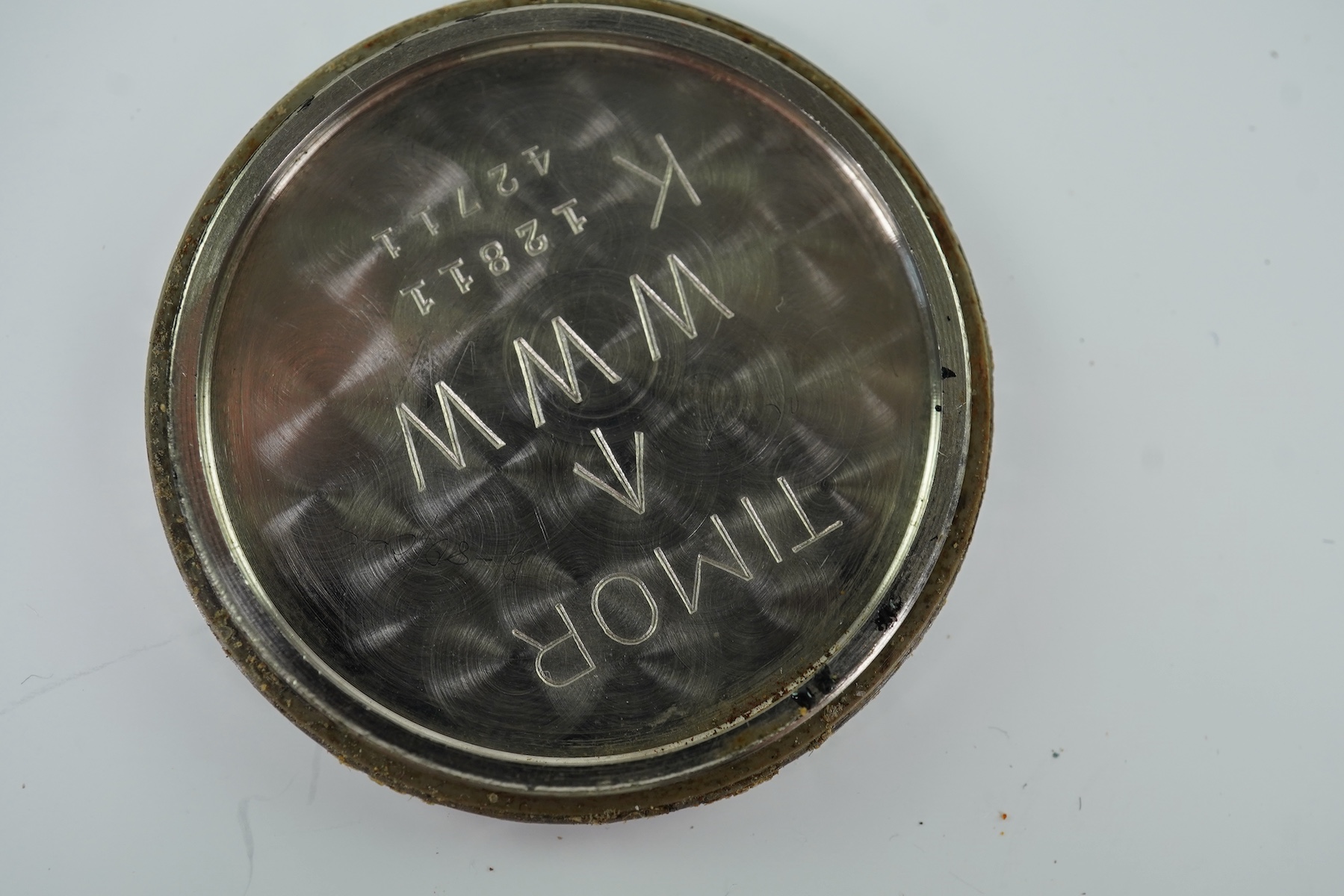 A gentleman's steel Timor WWW British Military 'Dirty Dozen' manual wind wrist watch, circa 1945